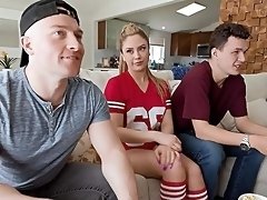 Sporty cheerleader throats dick and fucks in surreal positions