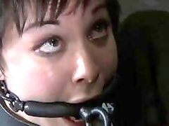 Master removes gags from slaves mouth to suck him BDSM
