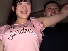 Cute Asian babe with big natural tits enjoys a gang of cocks