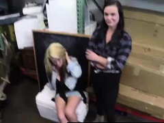 Lesbian amateurs stripping for cash in pawn shop
