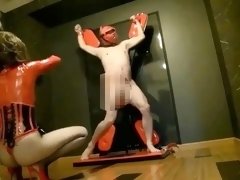 Helpless Asian slave getting his cock and balls punished