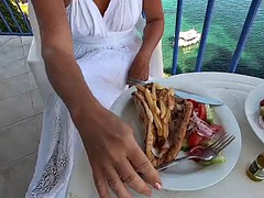 Public extreme ass fucking on a restaurant terrace