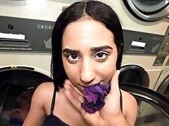 Smooth cowgirl and reverse sex at the laundromat with a random dude