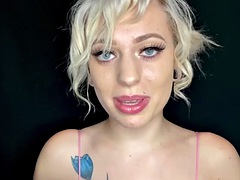 Blonde does a topless ASMR boob massage