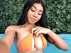 Sensual ebony with big boobs granted cock in flawless POV