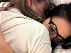 Lesbian lovers give in to their wild desires in a hotel room